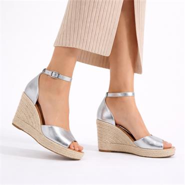 Wonders Manly Espadrille Peeptoe Wedge - Silver Metallic